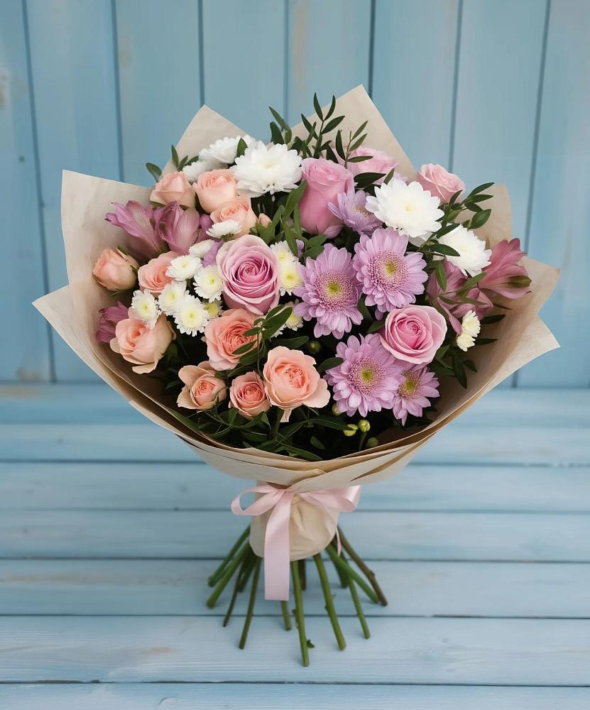 Букет цветов из: Хризантемы, Розы и Альстромерии в Рыльске