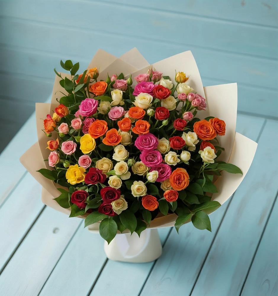 Букет Микс из разноцветных кустовых роз в Рыльске