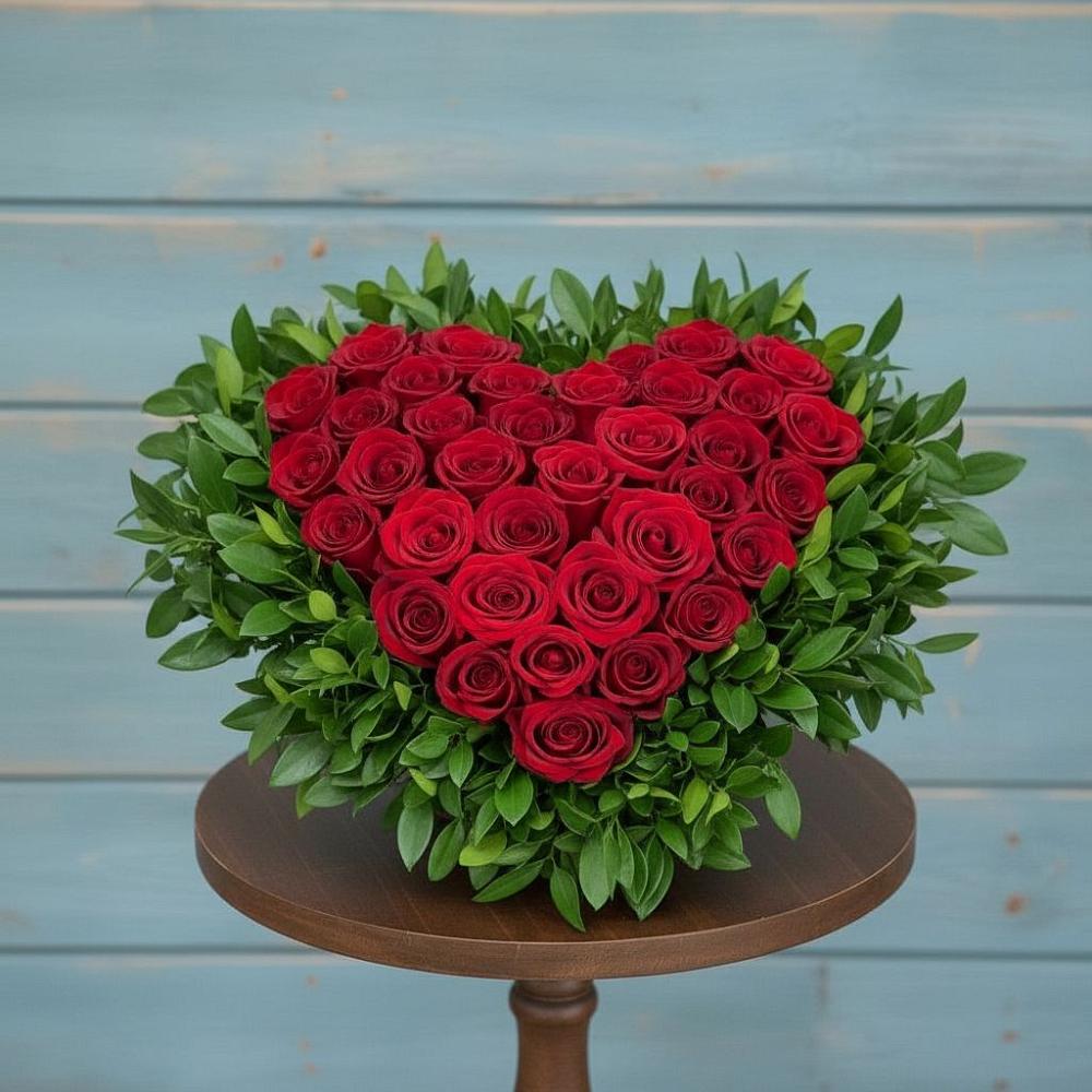 Цветочная композиция из Розы в виде сердца в Рыльске