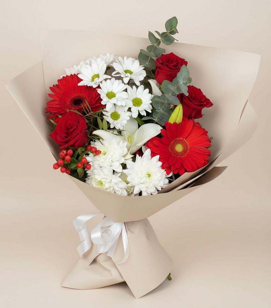 Букет цветов из: Розы, Хризантемы, Герберы и Лилии в Рыльске