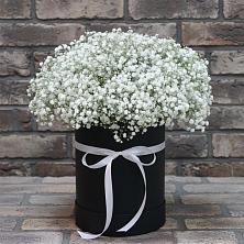 Цветочная композиция из Гипсофила в шляпной коробке в Рыльске